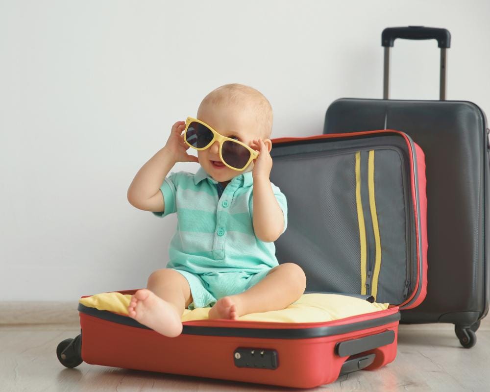 Baby posing for a travel photo