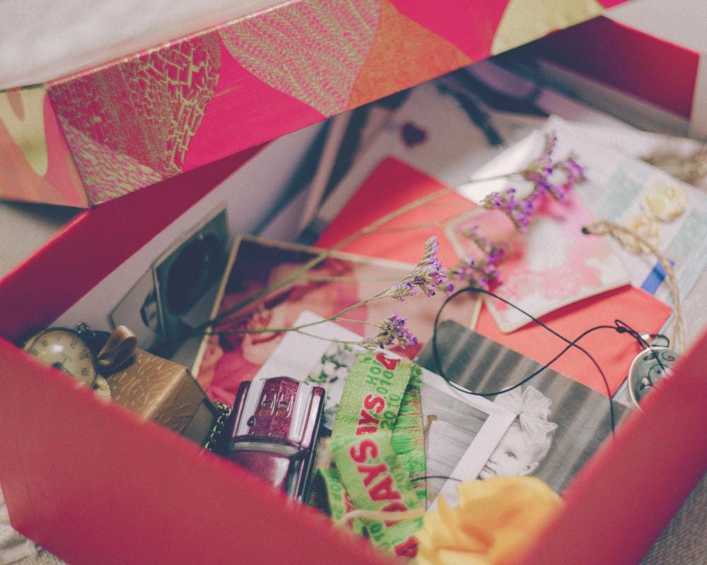 Travel keepsakes inside memory box